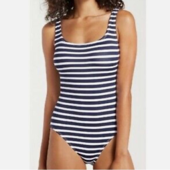 Tommy Bahama Breton Stripe Navy & White Laced-Back One-Piece Swimsuit NWT size 4 - Picture 1 of 10